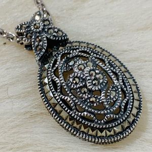 Judith Jack Vintage Style Oval Marcasite Pendant in 925 Sterling Silver Necklace